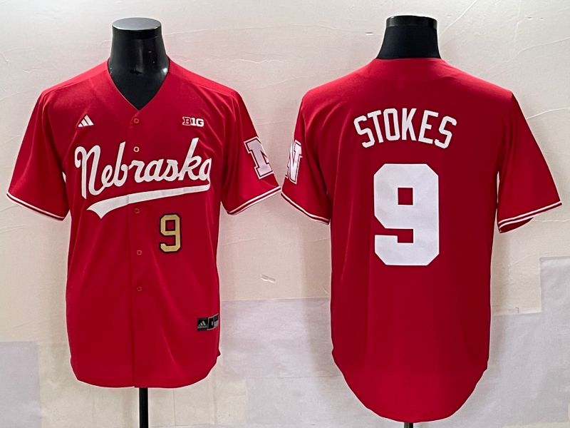 Men Nebraska Cornhuskers #9 Stokes Red 2025 Joint Name NCAA Jersey style 5->ncaa teams->NCAA Jersey